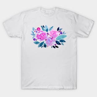 Watercolor flower bouquet - pink and teal T-Shirt